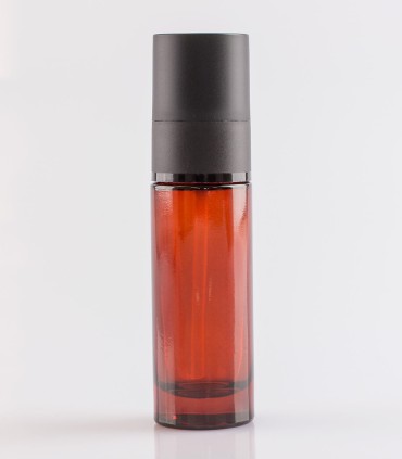 Glasflasche Laura Amber mit Pumpe und Kappe, 30 ml